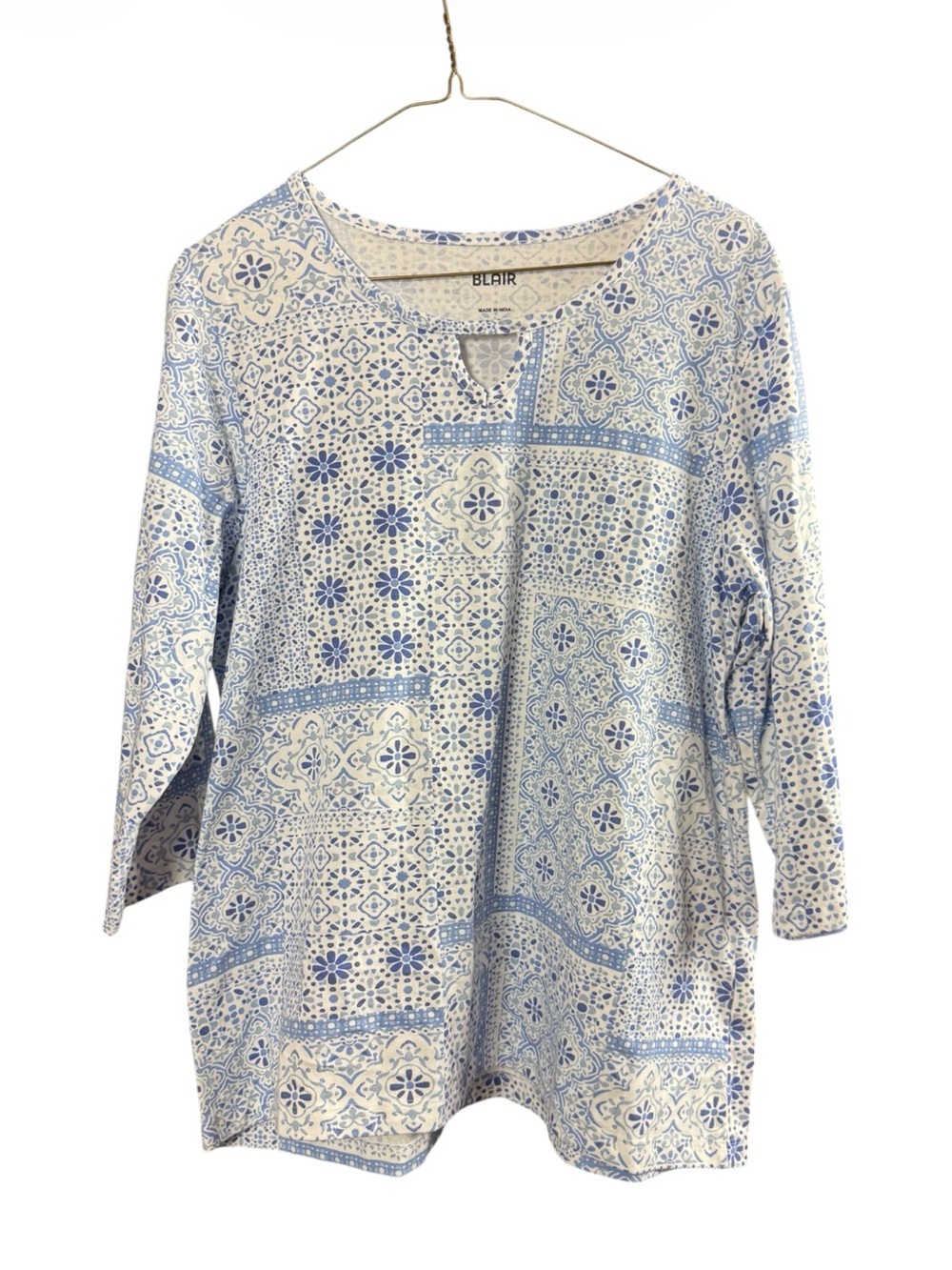 Blair Women’s Blue Floral Patchwork Top - Size Large - NWOT